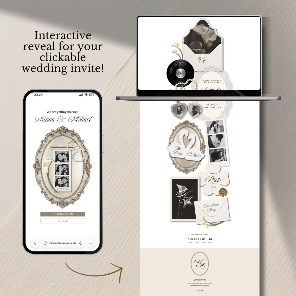 Ivory Photobooth Wedding Website Template | with RSVP & Music
