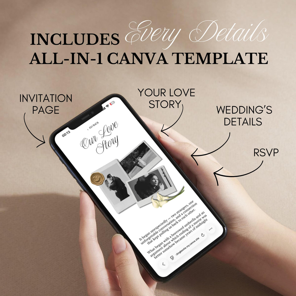 Ivory Photobooth Wedding Website Template | with RSVP & Music