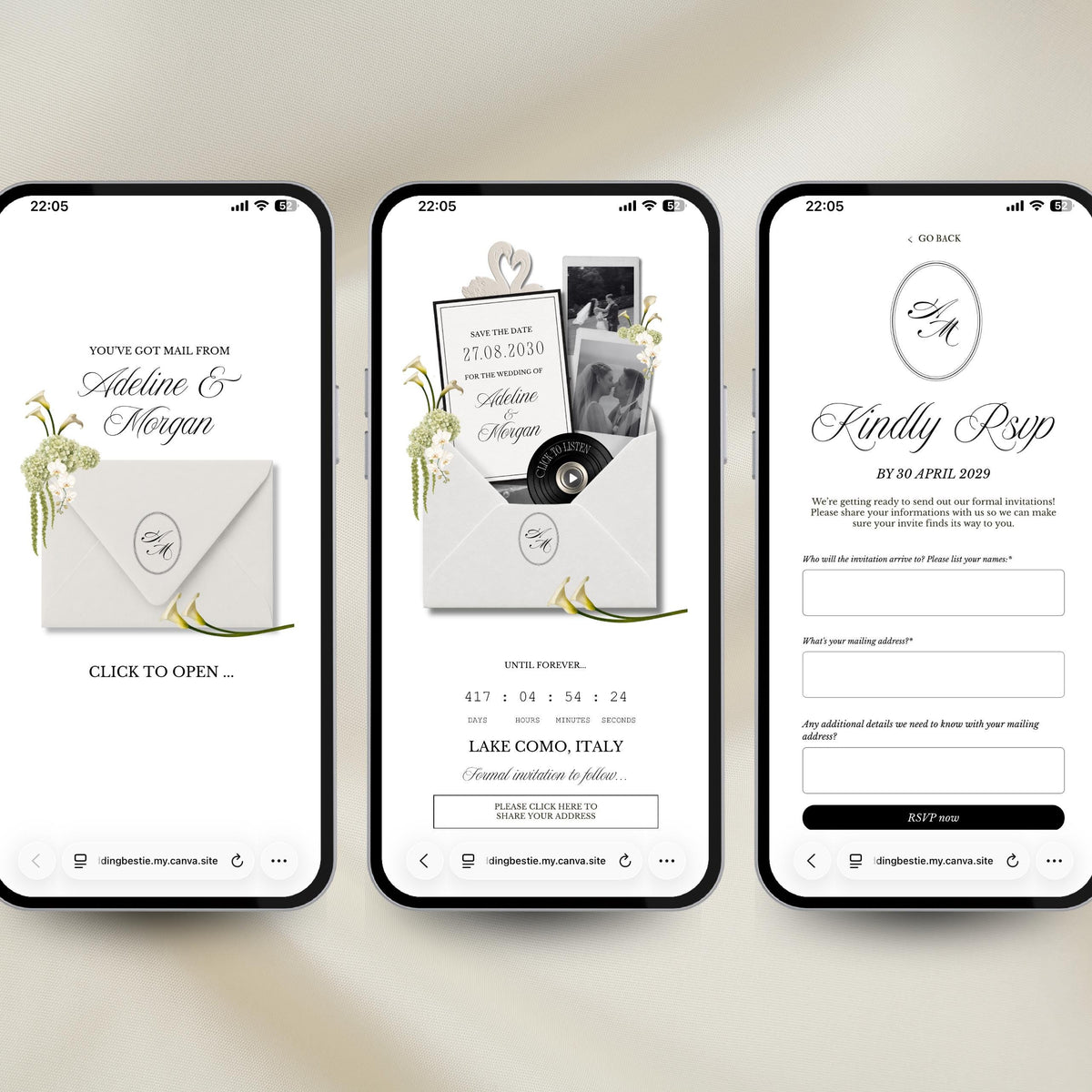 White Black Floral Save The Date Wedding Website Template | RSVP & Music