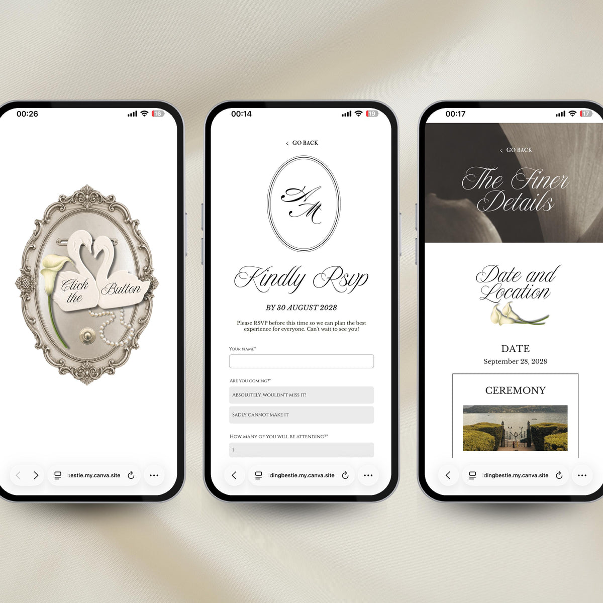 Ivory Photobooth Wedding Website Template | with RSVP & Music