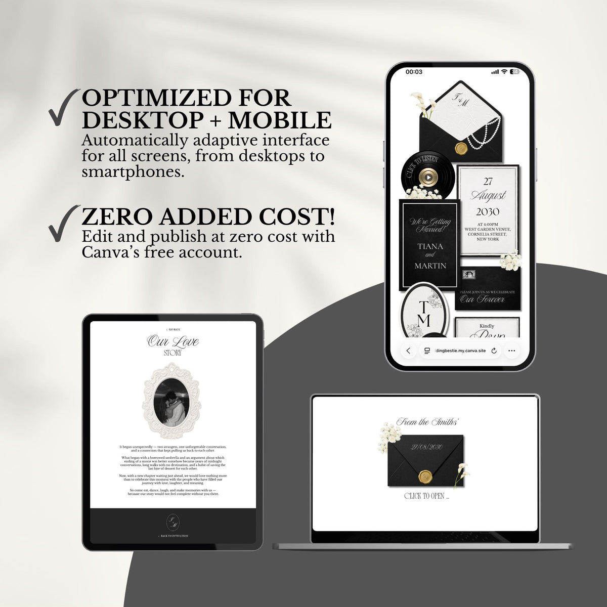 Black White Luxury Wedding Website Template | RSVP & Music