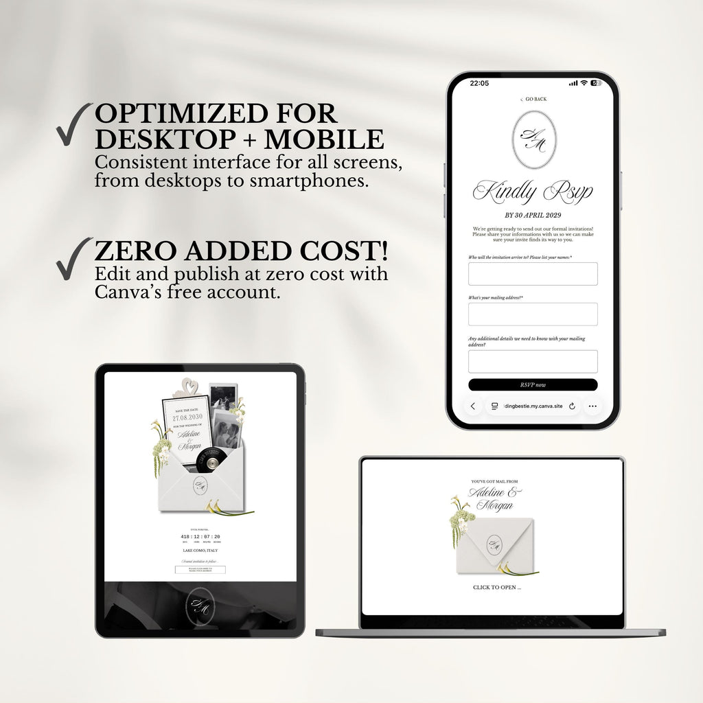 White Black Floral Save The Date Wedding Website Template | RSVP & Music