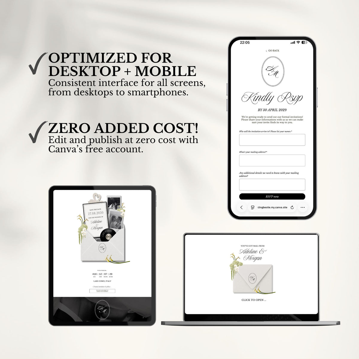 White Black Floral Save The Date Wedding Website Template | RSVP & Music