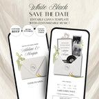 White Black Floral Save The Date Wedding Website Template | RSVP & Music