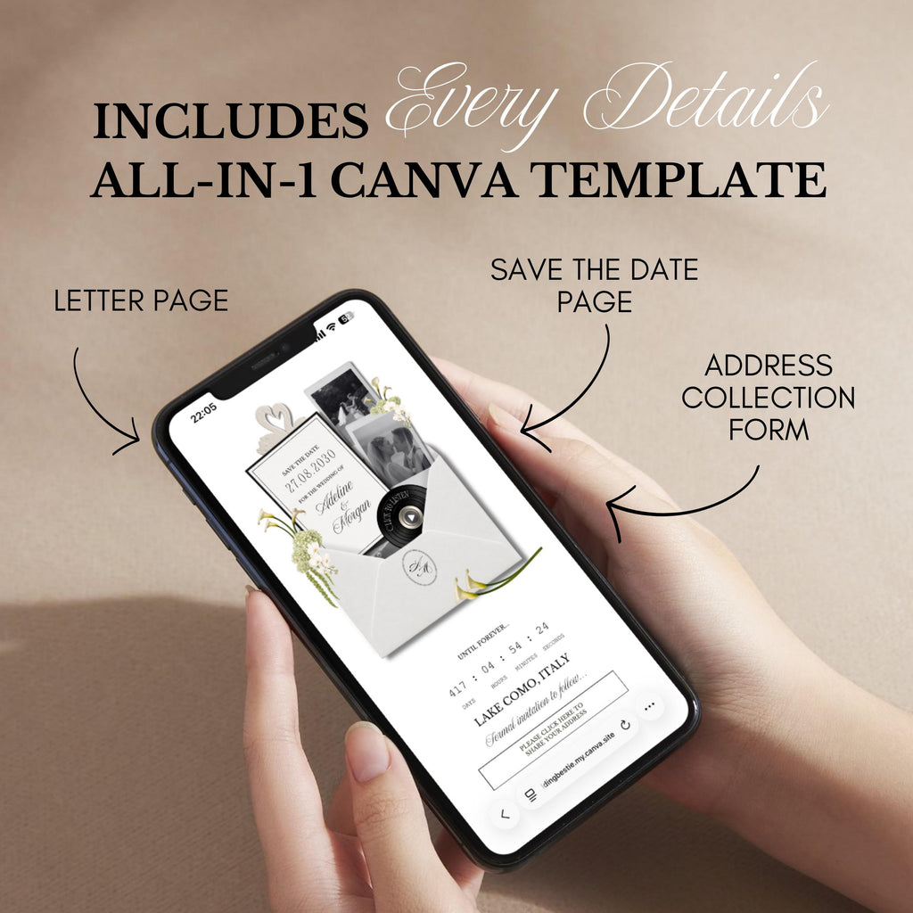 White Black Floral Save The Date Wedding Website Template | RSVP & Music