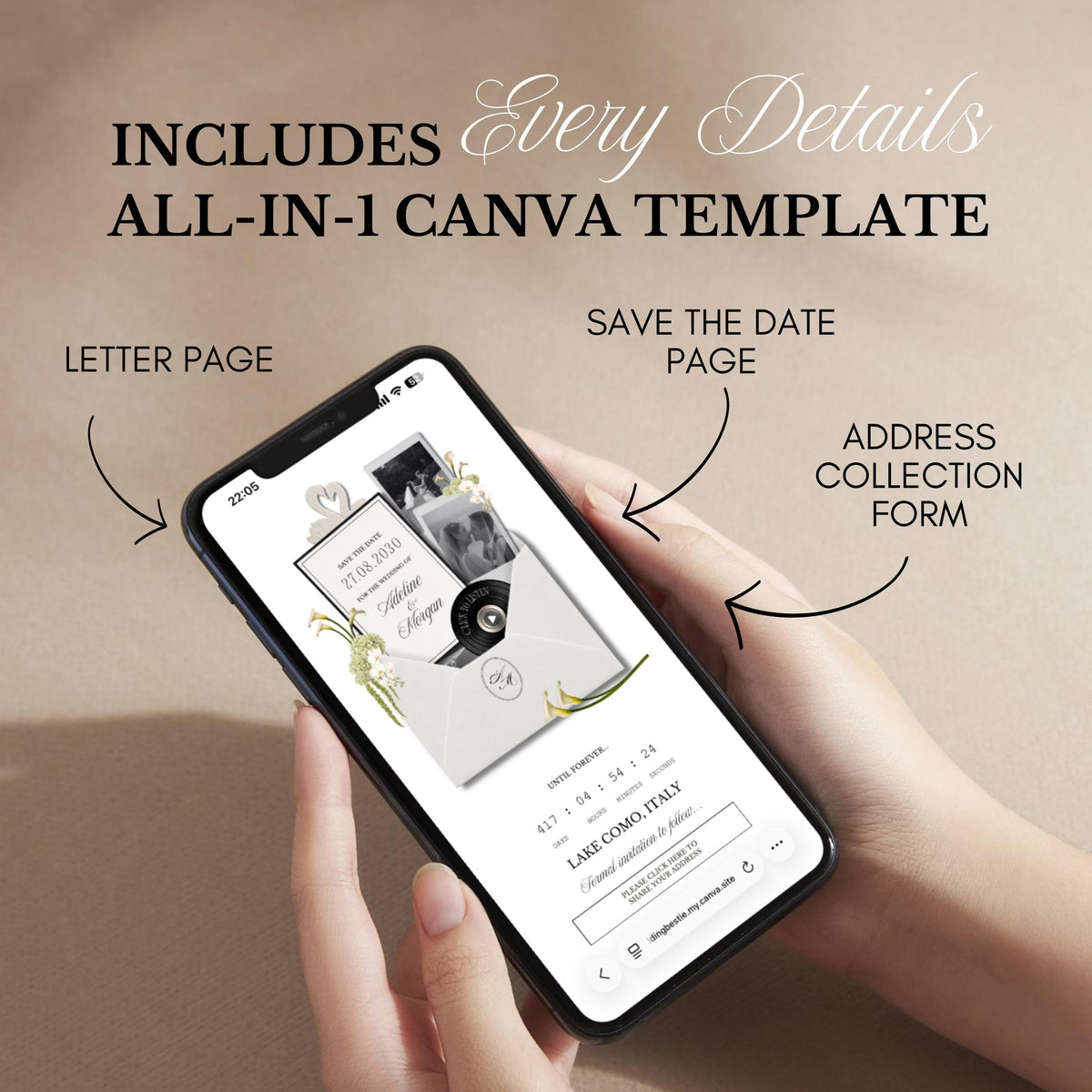 White Black Floral Save The Date Wedding Website Template | RSVP & Music