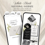White Black Floral Wedding Website Template | RSVP & Music