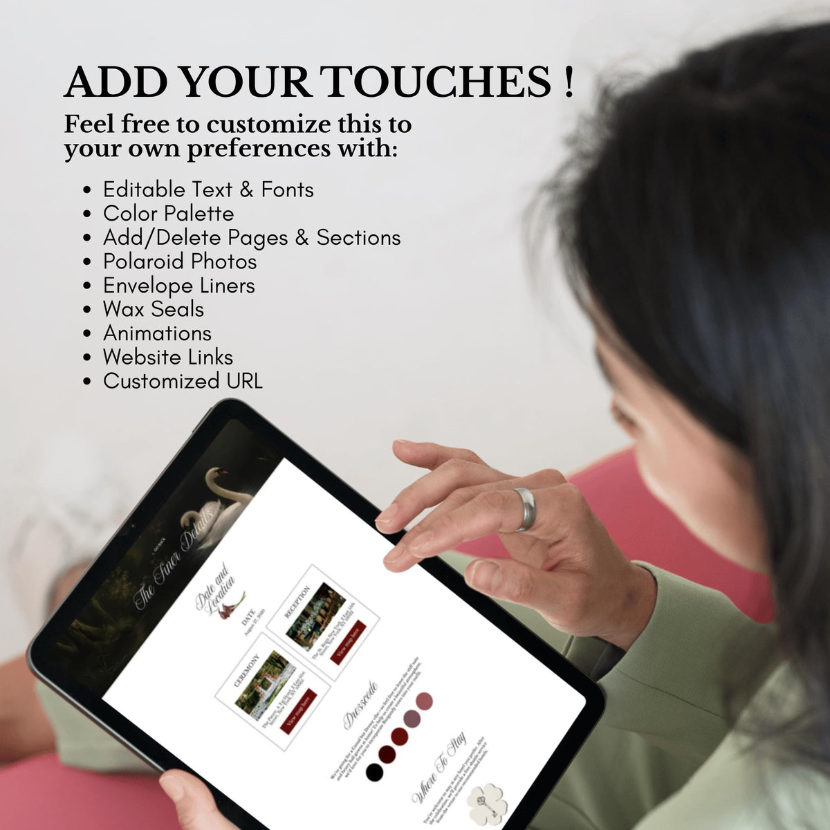 Olive Green & Burgundy Wedding Website Template | RSVP & Music