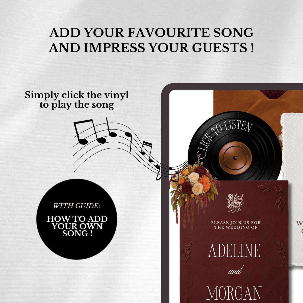 Fall Burgundy & Orange Wedding Website Template | RSVP & Music