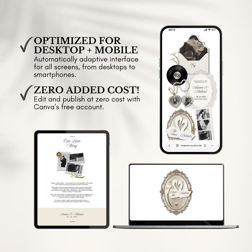 Ivory Photobooth Wedding Website Template | with RSVP & Music