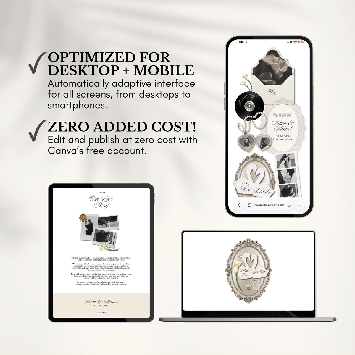 Ivory Photobooth Wedding Website Template | with RSVP & Music