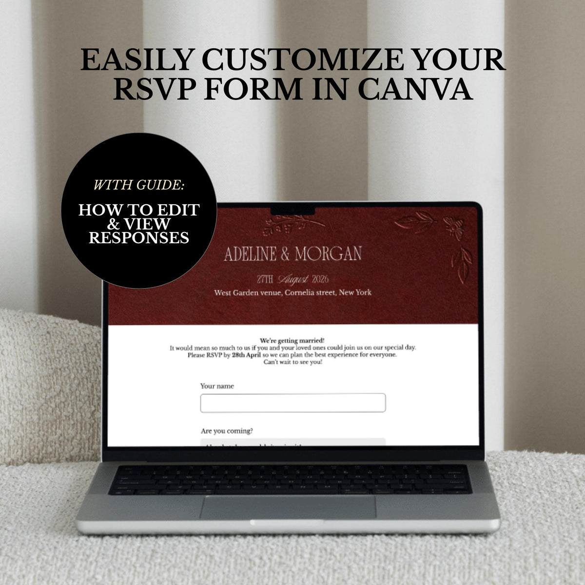 Fall Burgundy & Orange Wedding Website Template | RSVP & Music