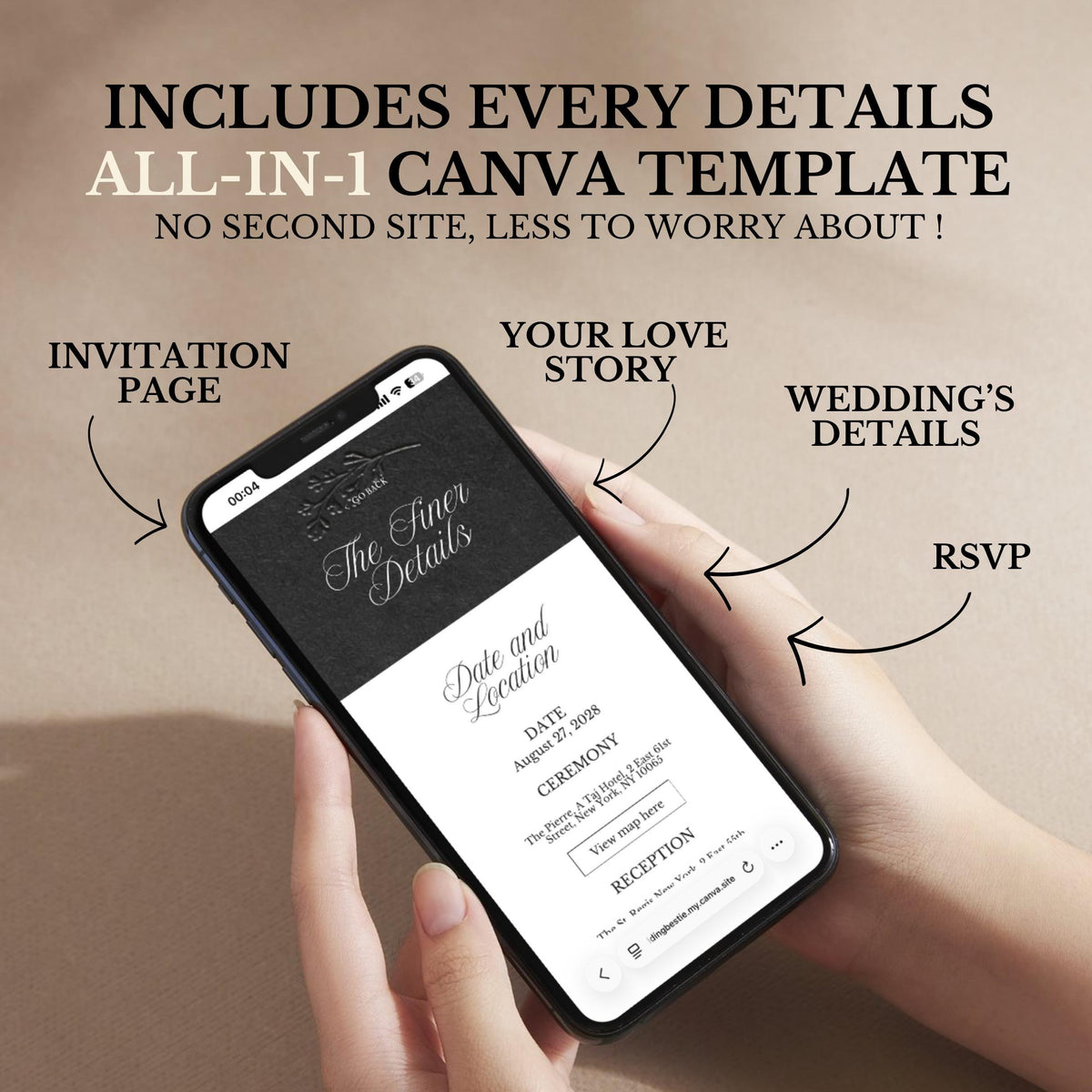 Black White Luxury Wedding Website Template | RSVP & Music
