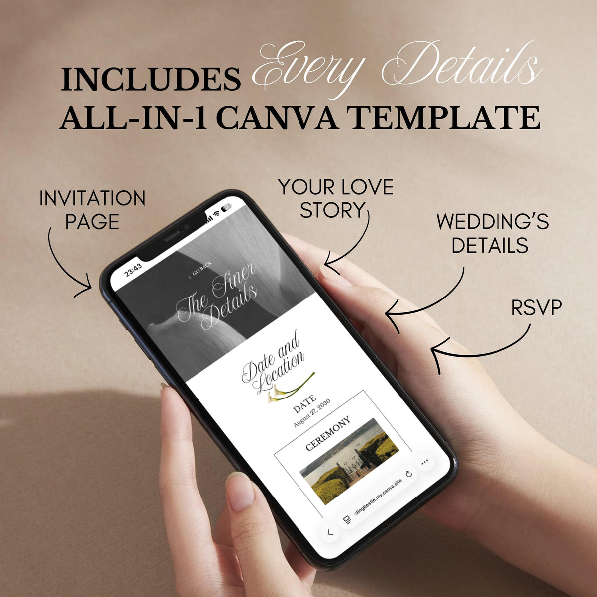 White Black Floral Wedding Website Template | RSVP & Music