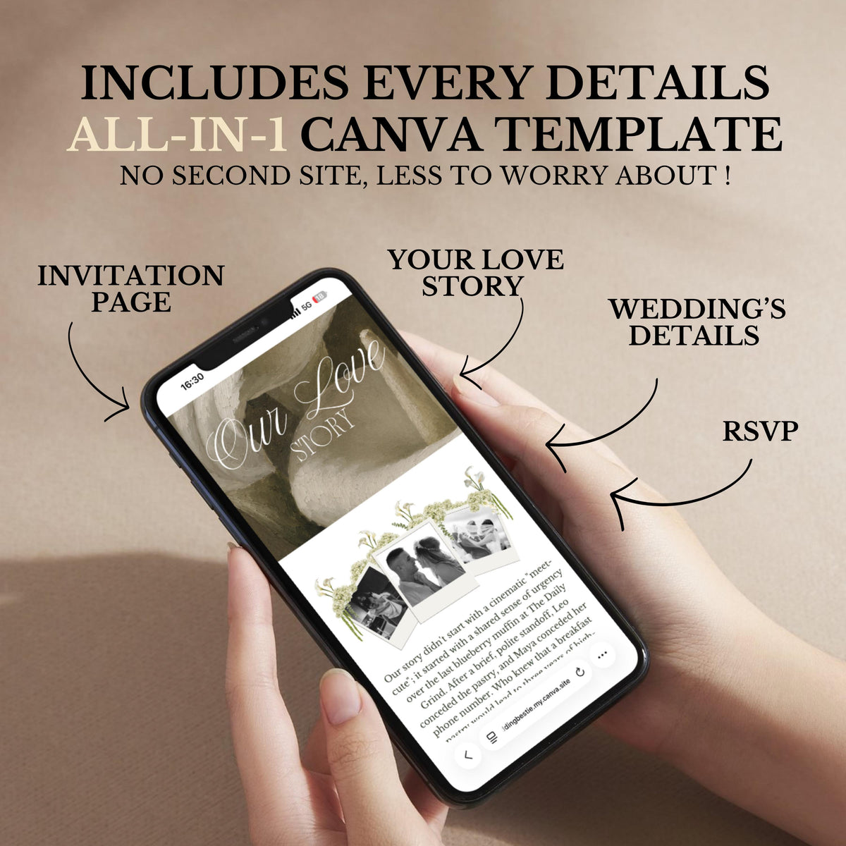Ivory Brown Wedding Website Template | RSVP & Music